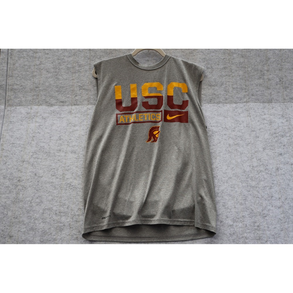 Nike USC Trojans Athletics Dri-FIT Sleeveless Shirt Mens Large Gray Training Tee